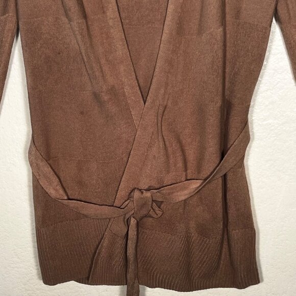 Carol Rose Womens M Brown Hooded Open Front Cardigan Sweater Tie Belt Warm Cozy - Picture 4 of 16